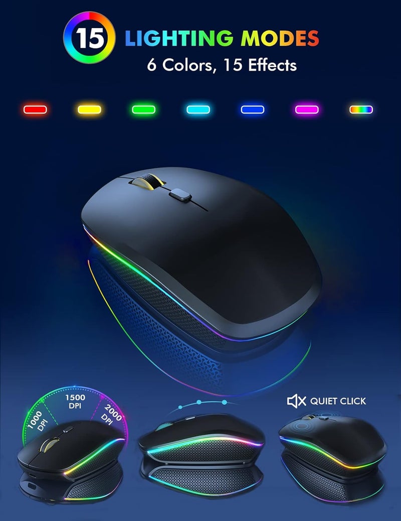 Trueque Wireless Keyboard and Mouse Combo, RGB Backlit, Rechargeable & Light Up Letters, Full-Size, Soft Typing, Sleep Mode, 2.4GHz Quiet Keyboard Set for Mac, Windows, Laptop, PC, (Black) - Image 5